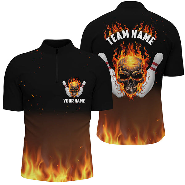 Personalized Men Bowling Shirts, Flame Skull Team Bowling Jerseys For Bowling Players IPHW5159