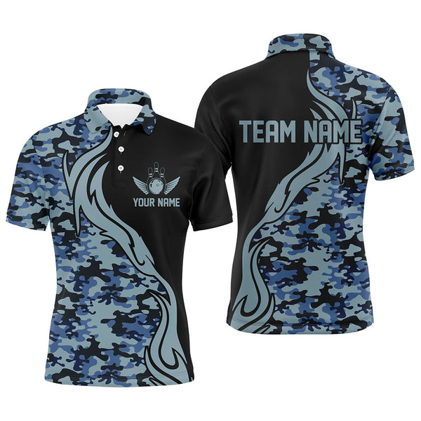 Blue Camo Custom Army Bowling Team Shirts Personalized Bowling League Shirts For Men IPHW5518