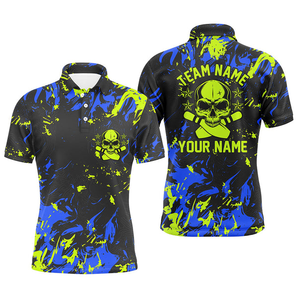 Custom Bowling Jerseys For Men, Personalized Skull Bowling Team Shirts Bowling Pin IPHW5182
