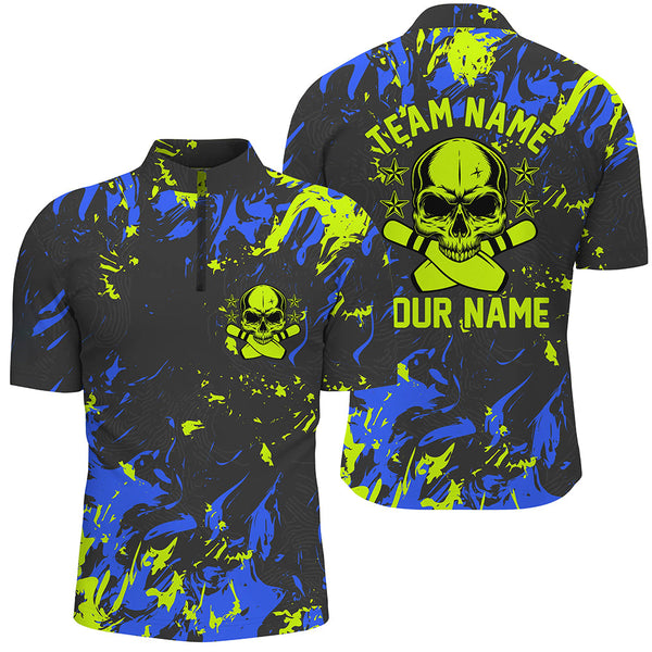 Custom Bowling Jerseys For Men, Personalized Skull Bowling Team Shirts Bowling Pin IPHW5182