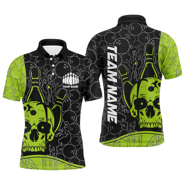 Custom Skull Bowling Shirts For Men And Women, Green Bowling Team Jerseys Bowling Polo Shirt IPHW5839