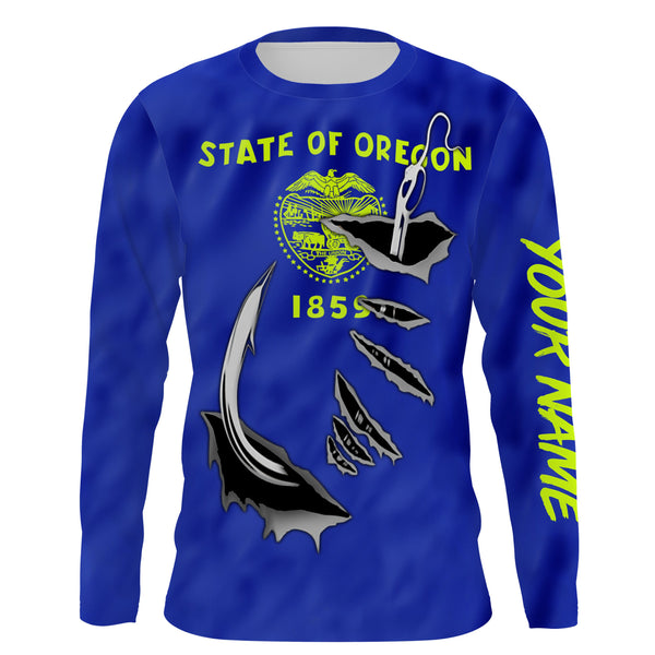 Oregon Flag 3D Fish Hook UV Protection Custom Long Sleeve performance Fishing Shirts UPF 30+ - IPHW503