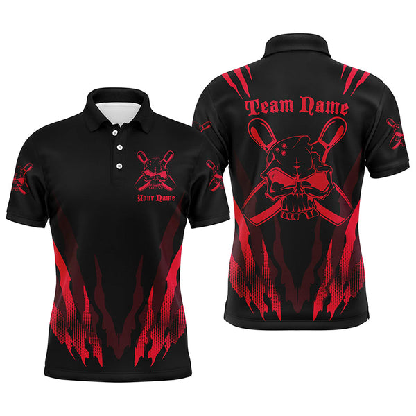 Custom Bowling Shirts For Men And Women, Skull Bowling Team Shirts Bowling Pin | Red IPHW4484