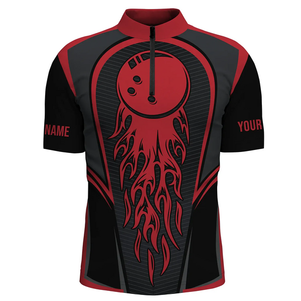 Red Flaming Bowling Ball Custom Men'S Bowling Jerseys, Matching Team Bowling Shirts IPHW4200