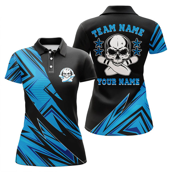 Custom Skull Bowling Shirts For Women, Skull Bowling Team Jerseys | Blue IPHW4498