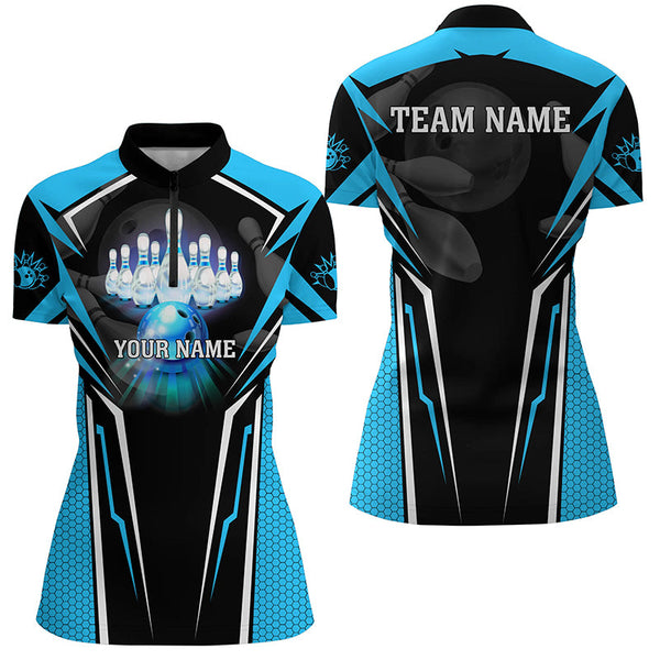 Custom Cyan Blue Bowling Polo Shirts For Men, Strike Bowling Team Jerseys Bowlers Outfits IPHW5224