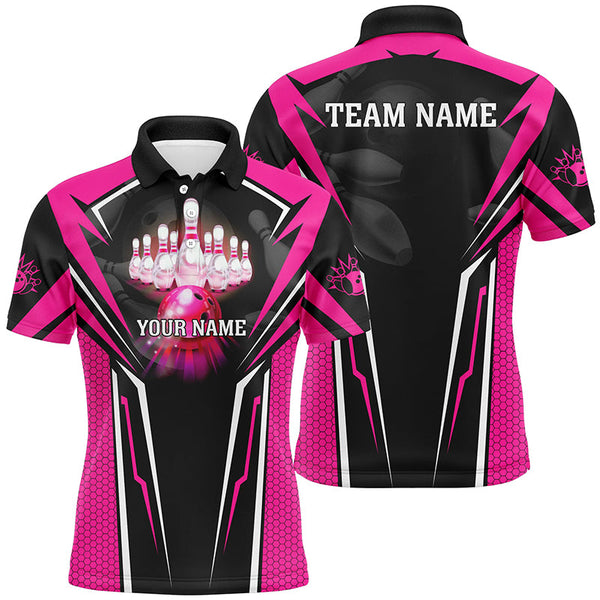Custom Pink Bowling Polo Shirts For Men, Strike Bowling Team Jerseys Bowlers Outfits IPHW5225