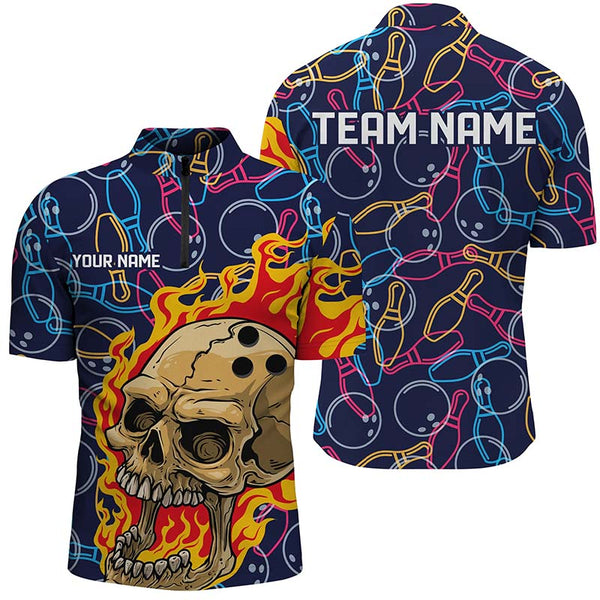 Custom Bowling Shirts For Men And Women, Skull Bowling Team Shirts Bowling Pin IPHW4980