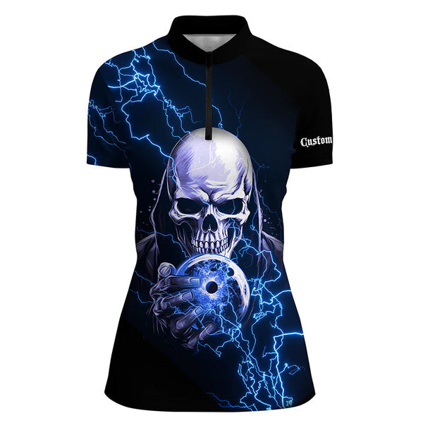 Blue Thunder Skull Custom Ladies Bowling Shirts Team Bowling Jerseys Bowlers IPHW5512