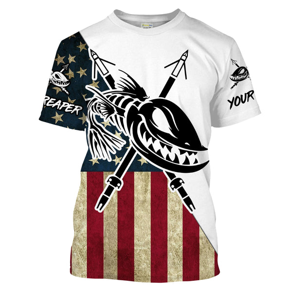 Custom Bowfishing American Flag Fishing Shirts, Bow Fishing Long Sleeve Performance Fishing Shirts - IPHW1058