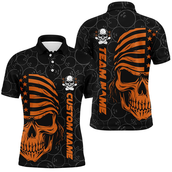 American Flag Skull Custom Bowling Jerseys For Men, Patriotic Bowling Team Shirts IPHW5185