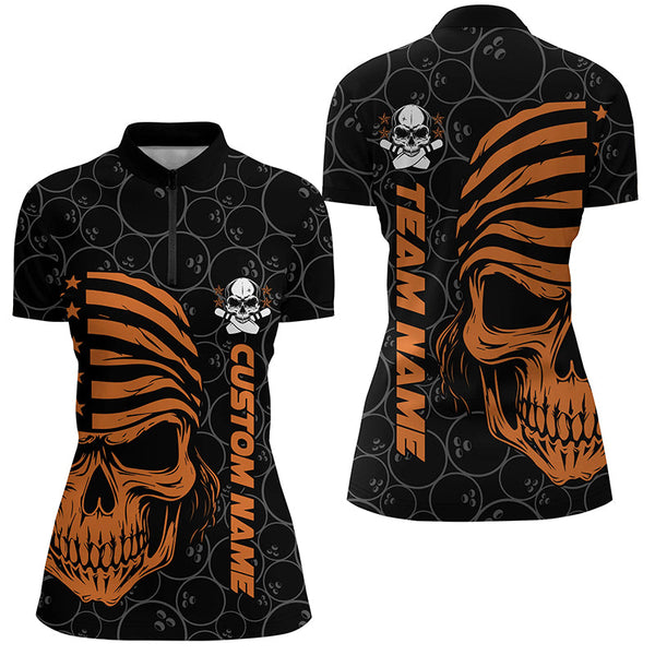 American Flag Skull Custom Bowling Jerseys For Women, Patriotic Bowling Team Shirts IPHW5185