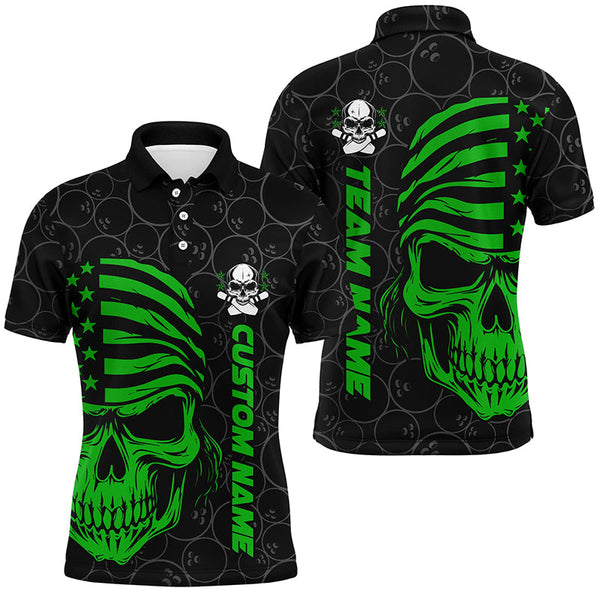 American Flag Skull Custom Bowling Jerseys For Men, Patriotic Bowling Team Shirts IPHW5186