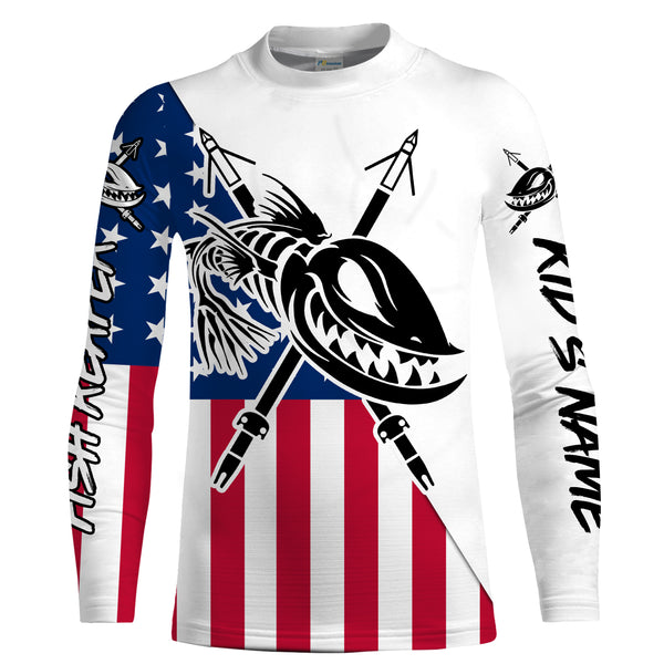 Custom Bowfishing American Flag Fishing Shirts, Bow Fishing Long Sleeve Performance Fishing Shirts - IPHW1651