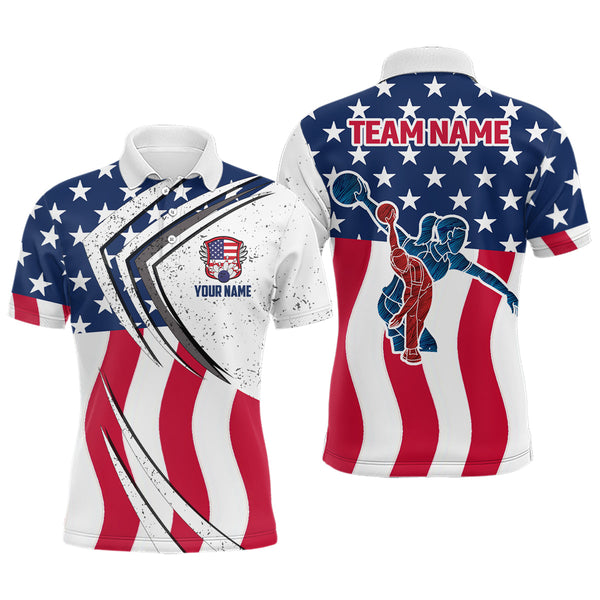 American Flag Custom Bowling Team Polo Shirts For Men, Patriotic Bowling Jerseys For Bowlers IPHW5215