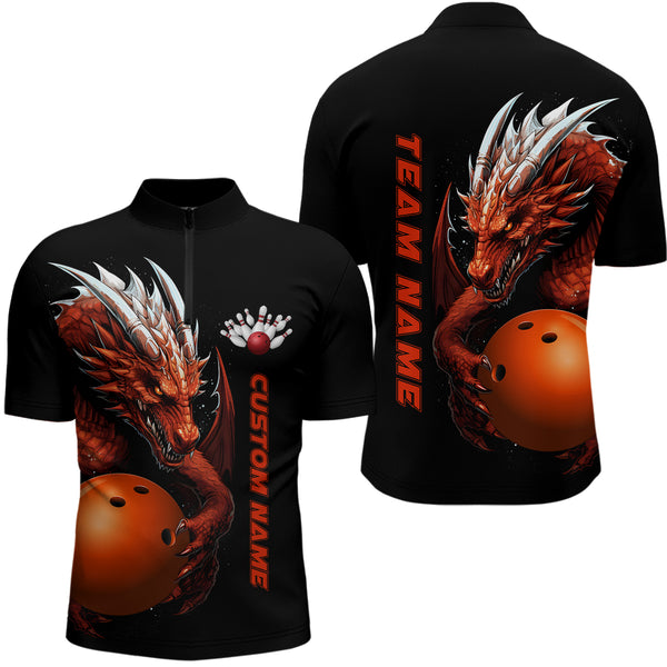 Custom Red Flame Bowling Team Polo Shirts, Dragon Bowling Shirts For Men, Bowling Ball Jerseys IPHW5233