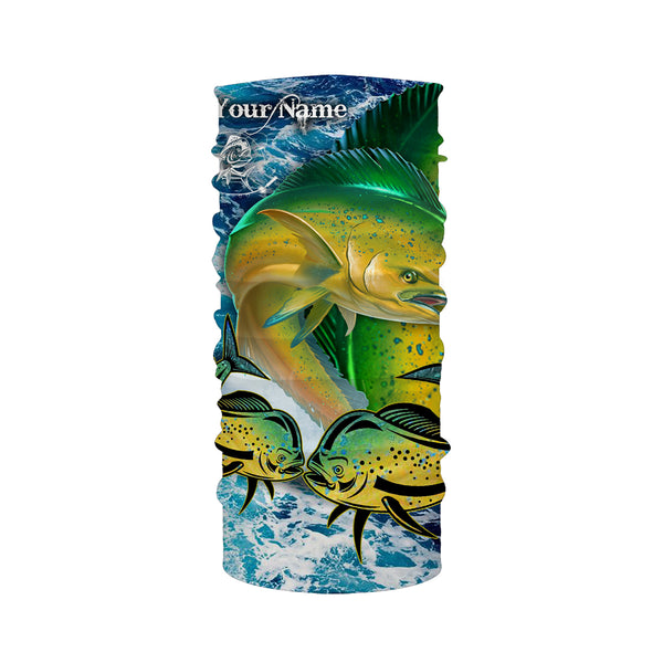 Mahi mahi Fishing blue sea wave camo saltwater fishing Customize Name UV protection quick dry UPF 30+ long sleeves fishing shirts NQS2645