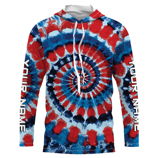 Spiral American flag Tie Dye Custom Shirt, Performance long sleeve UV protection Fishing shirt FSD3366