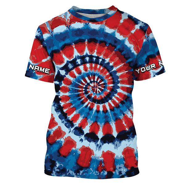 Spiral American flag Tie Dye Custom Shirt, Performance long sleeve UV protection Fishing shirt FSD3366