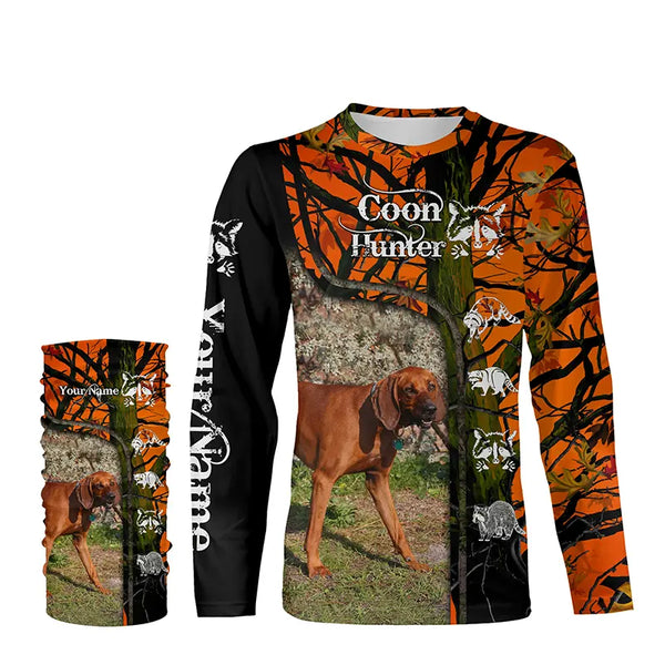 Redbone Coonhound Raccoon Hunting Dog Custom name orange camo 3D All over print Shirt, Hoodie FSD3862