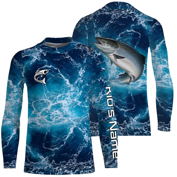 Chinook Salmon Fishing Sea Water Customize Name Fishing Shirts, Long Sleeve Fishing Shirts TTS0421