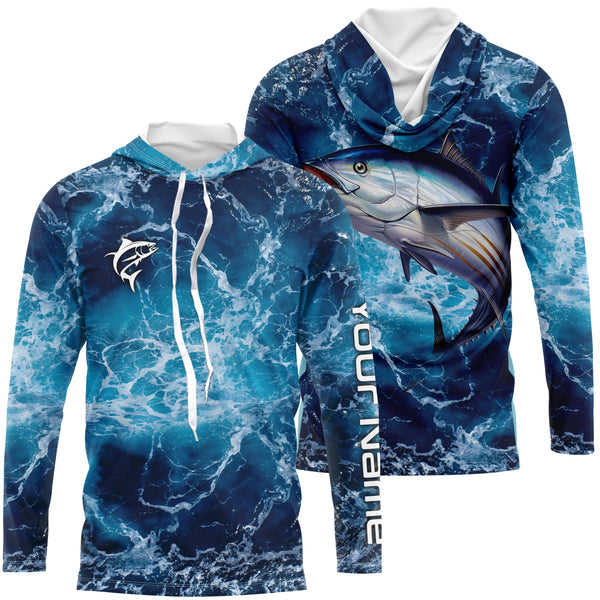Tuna Fishing Sea Water Customize Name Fishing Shirts, Long Sleeve Fishing Shirts TTS0090