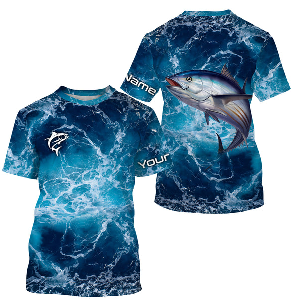 Tuna Fishing Sea Water Customize Name Fishing Shirts, Long Sleeve Fishing Shirts TTS0090