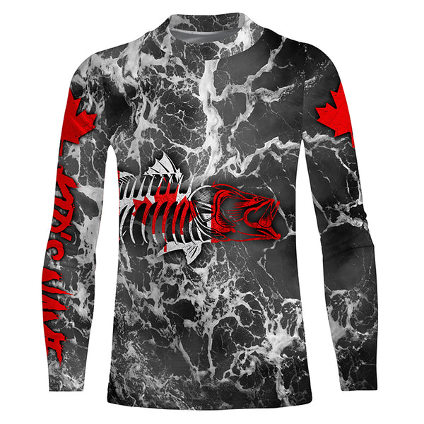 Canada flag Walleye fishing skull fish Customize name Fishing Jerseys Sun protection UPF 30+ TTS0362