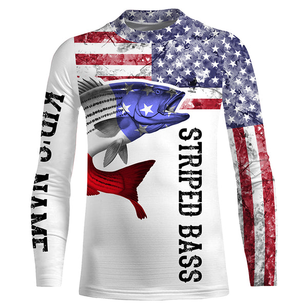 Striped Bass Fishing American Flag Custom Long sleeve Performance Fishing Shirts TTS0196