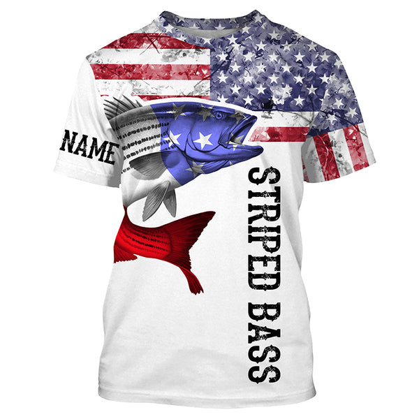 Striped Bass Fishing American Flag Custom Long sleeve Performance Fishing Shirts TTS0196