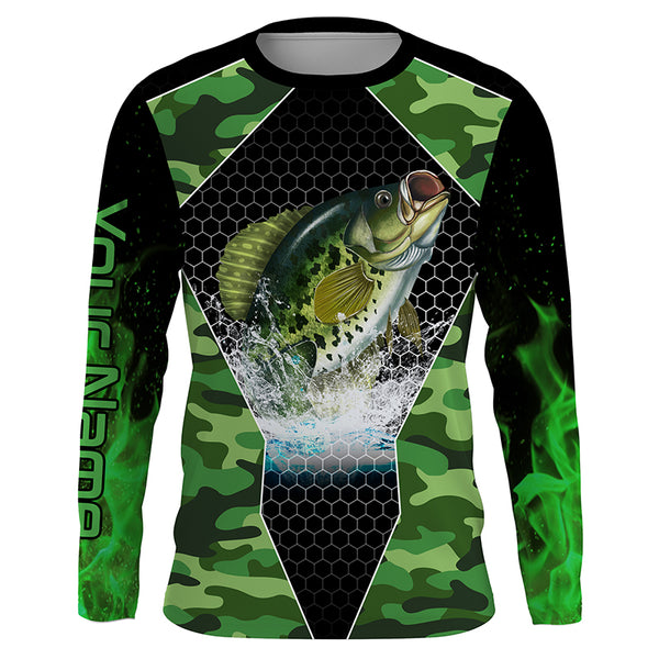 Crappie fishing green camo Custom Name sun protection UPF long sleeves fishing shirt TTS0221