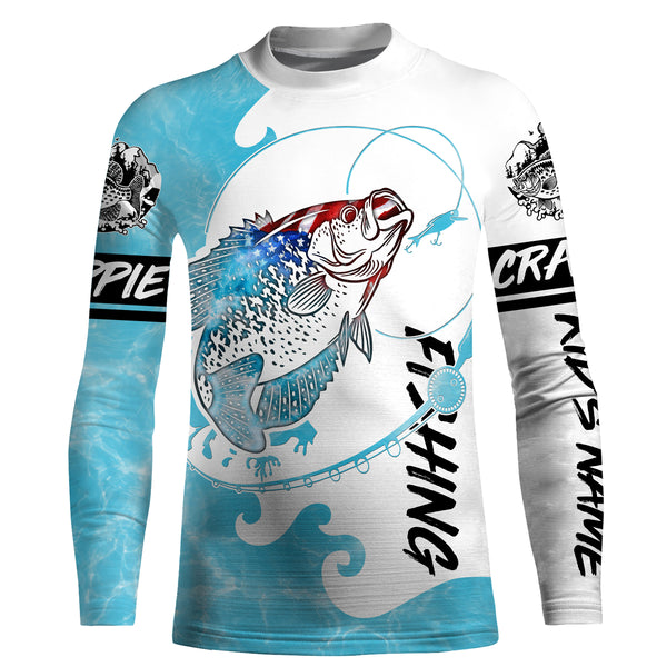 Crappie American Flag Custom Long Sleeve Fishing Shirts, Crappie Fishing Jerseys TTS0086