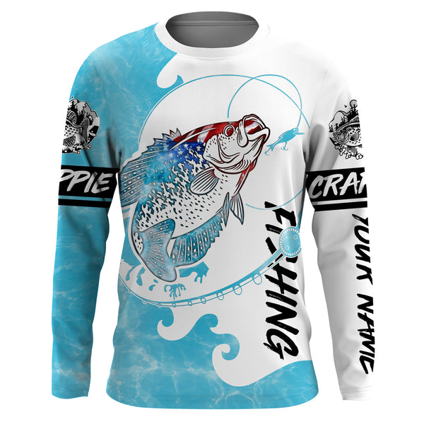 Crappie American Flag Custom Long Sleeve Fishing Shirts, Crappie Fishing Jerseys TTS0086