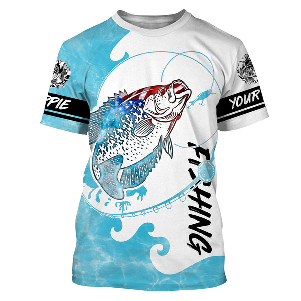 Crappie American Flag Custom Long Sleeve Fishing Shirts, Crappie Fishing Jerseys TTS0086