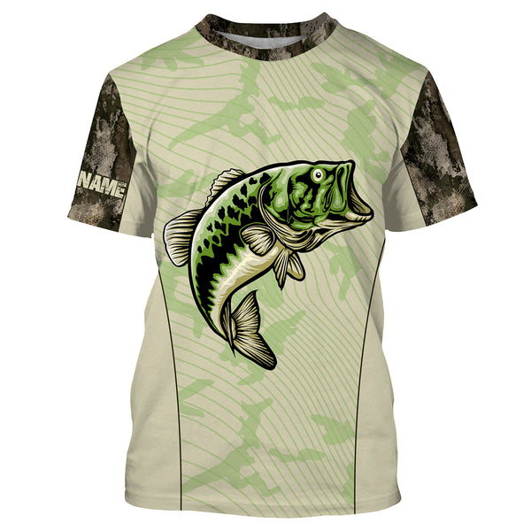 Bass Fishing Camo Custom Long Sleeve Fishing Shirts, Bass Fishing Jerseys TTS0106