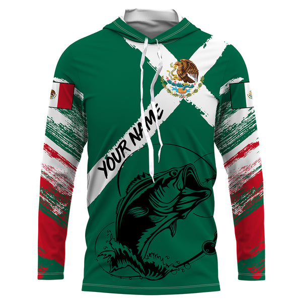Bass Fishing Mexican Flag Custom UV Long sleeves shirts, performance Fishing Shirts TTS0153