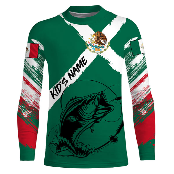 Bass Fishing Mexican Flag Custom UV Long sleeves shirts, performance Fishing Shirts TTS0153
