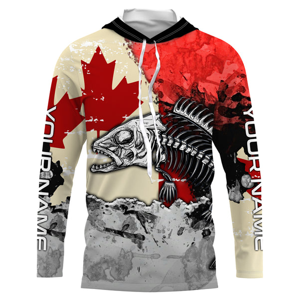 Canada Flag Fish Skeleton Custom name Long Sleeve tournament Fishing jerseys Shirts UPF 30+ for Fisherman TTS0394