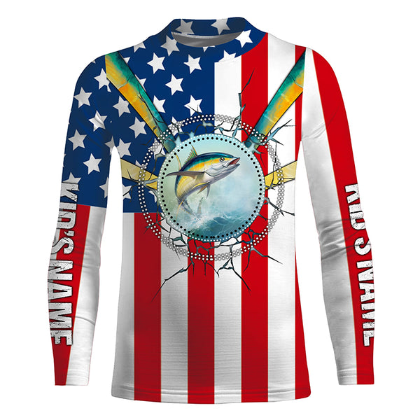 Yellowfin Tuna Fishing American flag Custom Name All Over Printed Shirts TTS0673