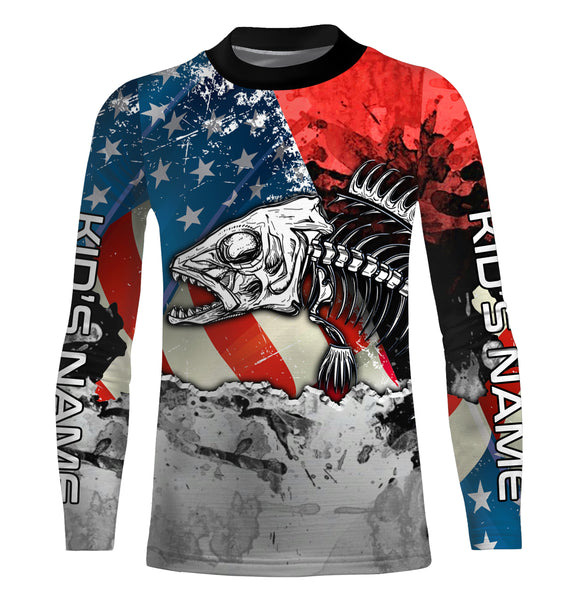 Fish Skeleton Custom name Long Sleeve tournament Fishing jerseys Shirts UPF 30+ for Fisherman TTS0133