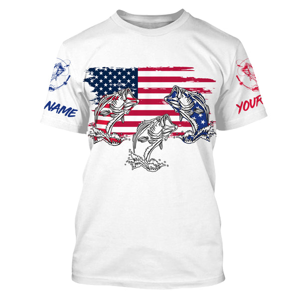 Three Bass Fishing American Flag Long Sleeve performance Fishing Shirts, Bass Fishing jerseys TTS0152