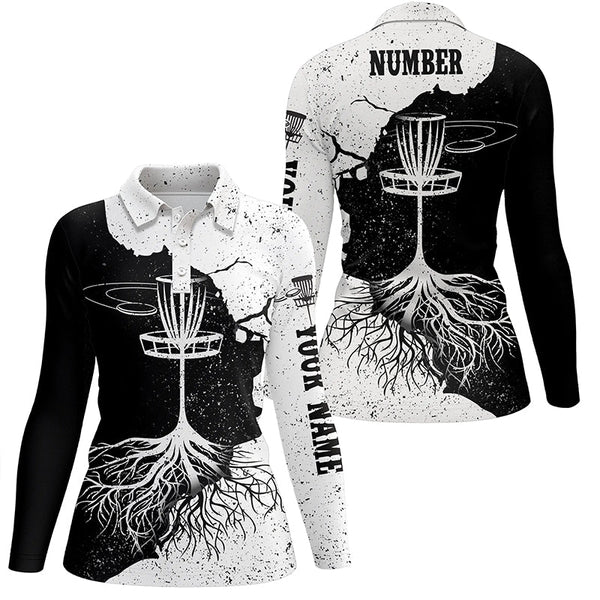 Womens Disc Golf Polo Shirt Custom Black & White Disc Golf Shirts For Women Disc Golf Gifts LDT0731