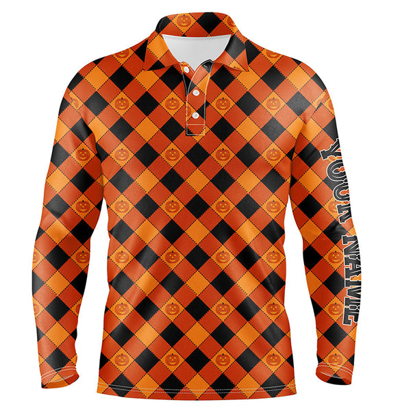 Halloween Pumpkin Seamless Orange Golf Polo Shirts Custom Name Golf Shirts For Men Golf Gifts LDT0482