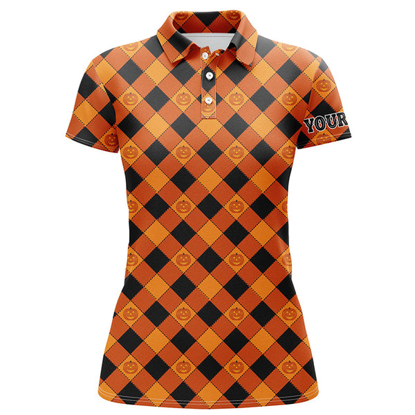 Halloween Pumpkin Seamless Orange Golf Polo Shirt Custom Name Golf Shirts For Women Golf Gift LDT0482