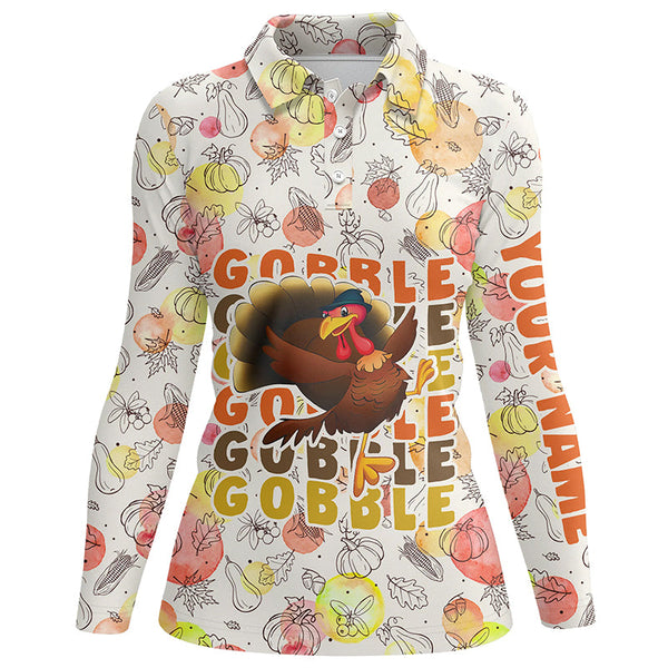 Gobble Turkey Thanksgiving Golf Polo Shirt Fall Pattern Custom Golf Tops For Women Golf Gifts LDT0875