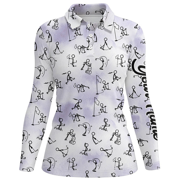Purple Stick Figures Playing Golf Seamless Polo Shirt Custom Golf Shirts For Women Golf Gifts LDT0386
