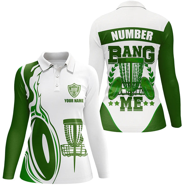 Bang Me Womens Disc Golf Tops Dark Green & White Custom Polo Shirt For Womens, Disc Golf Disc LDT0161