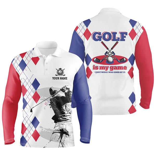 Argyle Pattern Mens Golf Polo Shirts, Personalized Basic Golf Shirts For Men, Golfer Gifts LDT0213