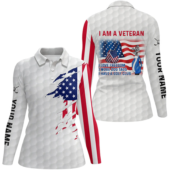 I Am A Veteran American Flag Patriotic Golf Polo Shirt White Golf Shirts For Women Golf Gifts LDT0565