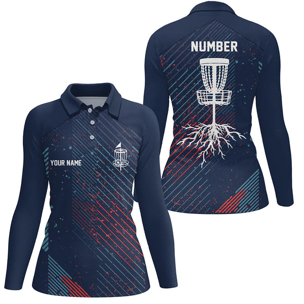 Blue Red Geometric Pattern Womens Disc Golf Polo Shirt Cool Golf Shirts For Women Golf Gifts LDT0596